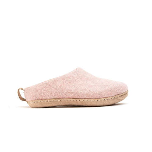 Indoor Open Heel Slippers With Leather Sole - Baby Pink