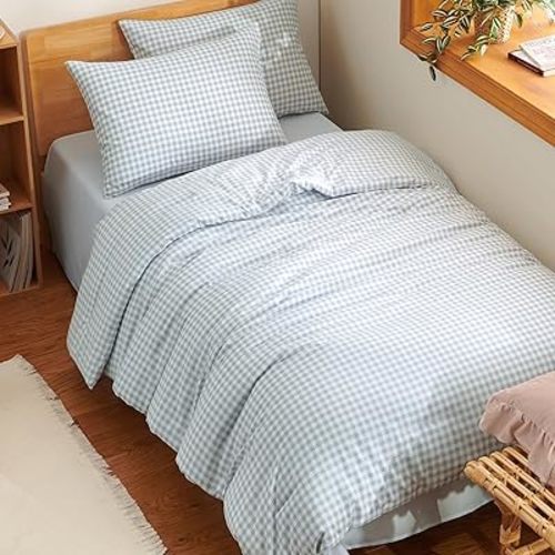Nayoroom Blue Gingham Comforter Set Twin Size Plaid Checkered Dorm Bedding Set Kids 2 Pieces Soft Lightweight Grid Comforter for All Seasons (1 Comforter, 1 Pillowcase)