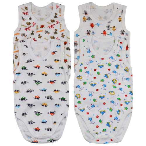ToBeInStyle Boy's Pack of 4 Ultra-Soft Cotton Baby Tank Top Bodysuits - Animals - 0-3 Months Old