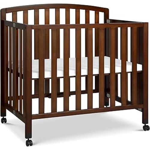 DaVinci Dylan 3-in-1 Portable Baby Crib with Wheels - Toddler Bed & Daybed Conversion - Perfect for Small Spaces & Easy to Assemble, GREENGUARD Gold Certified, 4 Adjustable Mattress Heights - Espresso