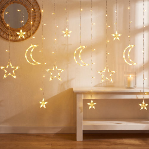 The Holiday Aisle® Moon Star Window Fairy 138 Light Icicle Light & Reviews | Wayfair