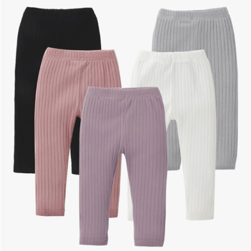 DREAM BUS 5 Pack Toddler Girl Pants Baby Girl Solid Ribbed Pants Toddler Girls Bottoms Leggings Newborn Cotton Jogger