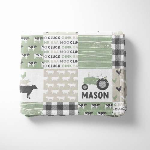 Farm Life Personalized Name Minky Blanket (Sage)