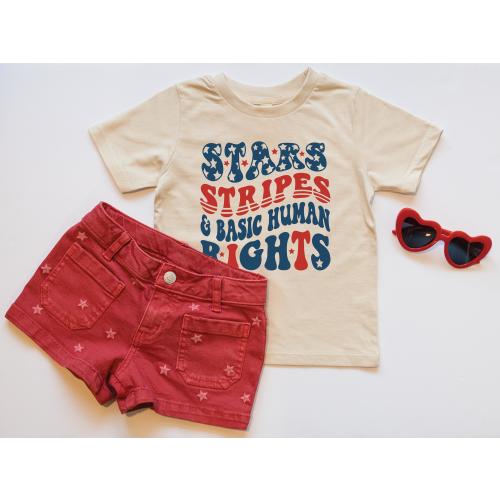 Stars Stripes Basic Human Rights, 4th of July Toddler Shirt, Organic Kids Clothes, Little Activist, Feminist, Black Lives Matter, LGBTQ