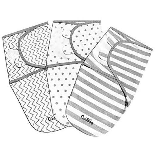 Cuddlebug Adjustable Baby Swaddle Blanket & Wrap (Spots & Stripes), Pack of 3 (Small/Medium 0-3 Months Old)