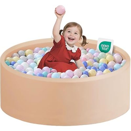 Zedachica Ball Pit for Toddlers 35.43''x11.81 Baby Ball Pit Soft Memory Foam Ball Pool Round Kids Ball Pit Indoor and Outdoor Game Kids Play Ball Pool Ideal Gift for Girls and Boys (Beige, NO Balls)