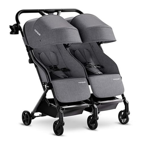 Mompush Lithe Double Stroller, Lightweight Side by Side, Infant & Toddler | 25 lbs design, 30-inch width fits doorways, one-step fold, independent recline, UPF50+ canopy, all-wheel suspension
