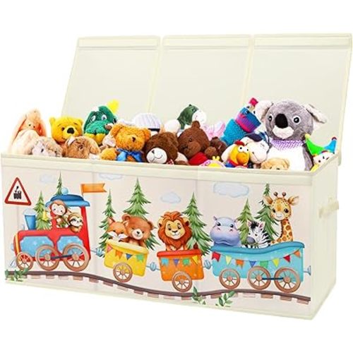 Large Toy Box Chest Organizer with Flip Lid for Kids, Collapsible Oxford Toy Storage Box with Handles for Boys Girls, Sturdy Waterproof Storage Organizer for Bedroom Playroom Nursery, 37.7×12.5×15.7''