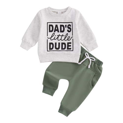 Ramiter Cute Boy Outfits Baby Boy Fall Clothes Set Long Sleeve Letter Print Sweatshirt Pants Toddler Outfits(Grey,12-18 Months)