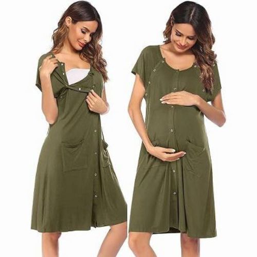 Ekouaer 3 in 1 Labor/Delivery/Hospital Gown Nursing Dress Maternity Nightgown Sleepwear for Breastfeeding with Button Green XL