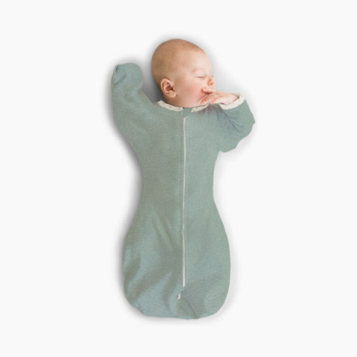 SwaddleDesigns Transitional Swaddle Sack with Arms Up Half-Length Sleeves and Mitten Cuffs - Heathered Jadeite, Small 6-14 Lbs (0-3 Months)