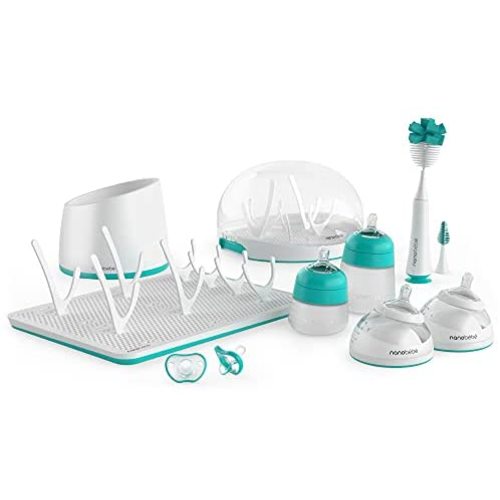 Nanobebe Baby Bottle Ultimate Feeding and Cleaning Set, for Breast Milk and Formula, Cleaning and Soothing Essentials, Baby Shower Registry Gift, for Newborn, Infant and Baby - Teal