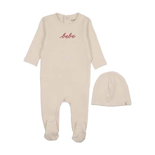 French Terry Embroidered Bebe footie + beanie