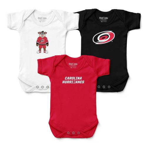 3-Pack Carolina Hurricanes Baby Bodysuits - Red & Black Infant Apparel Set - Newborn Gift Bundle