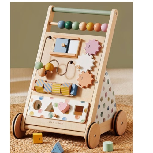 Tiny Land Wooden Baby Walker, Adjustable Speed Baby Push Walker for Boys and Girls, Montessori Activity Center Push Toy for Kids Development (Morandi)