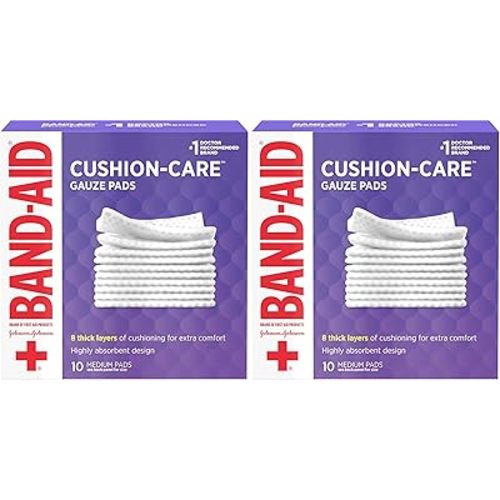 Band-Aid Brand Cushion Care Non-Stick Gauze Pads, Individually-Wrapped, Medium, 3 in x 3 in, 10 ct (Pack of 2)
