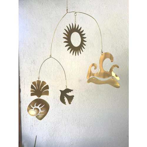 Coastal Brass Mobile: Cut Bird, Moon, and Star