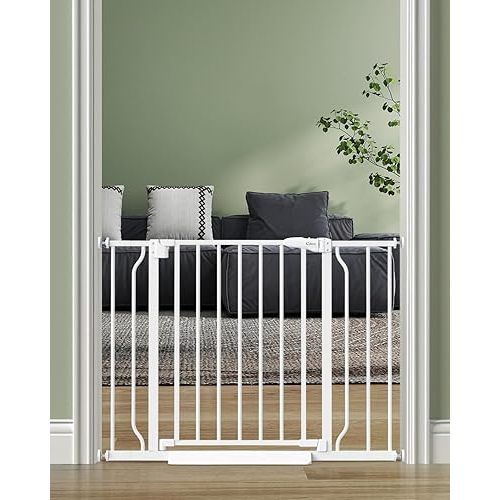 Baby Gate No Drilling, 29"-40" Auto Close Dog Gate Indoor for Doorways & Stairs, Pressure Mounted Adjustable Pet Gate, Easy Walk Through Child Gate for Children & Pets Stroller Friendly, White