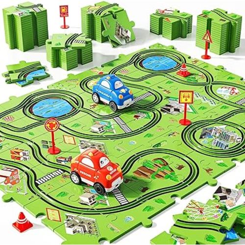 48 PCS Puzzle Track Car Set for Boys Kids 3-5, Toddler Boys Toys for 3 4 5 6 Years Old, Puzzle Race Tracks Car Toys, Birthday Gifts for Kids 3 4 5 6 7 8 Year Old Boys Girls