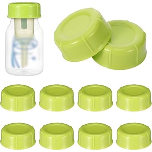 10 Pcs Narrow Bottle Caps Compatible with Dr Brown's, Medela, Ameda, Lids Replacement Parts with Sealing Gasket, Fits Narrow Neck Dr Brown Glass Bottles, Storage Lids Replacement (Green)