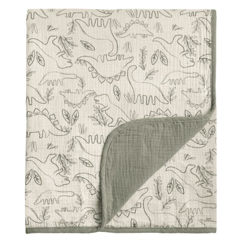 CREVENT Organic Cotton Dinosaur Muslin Baby Receiving Blanket,40''x40''