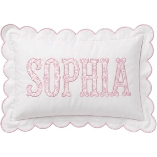 Personalized Embroidered Pillowcase - Custom Monogrammed Pillow Cover with Scalloped Edge, Ruffle Trim for Nursery Decor, New Home, Housewarming - New Mom, Toddler, Baby Gift Ideas, 11