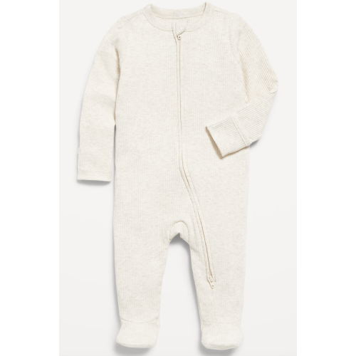 Ribbed 2-Way-Zip Sleep & Play Footed One-Piece for Baby in Oatmeal Heather Colour - 0-3 Months
