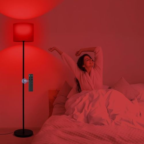 Floor Lamp with Red Light - 670nm Red Night Light for Sleep, 3CCT LED Standing Lamp with Remote, Dimmable Modern Floor Light with Timer and Memory, Sturdy Iron Base, Linen Shade, for Bedroom