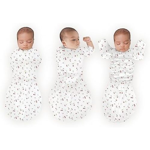 SwaddleDesigns Organic 6-Way Omni Swaddle Sack Arms Up Swaddle for Newborn, More Options to Calm Startle Reflex, Improves Sleep, Small, 0-3 Month, 6-14 lbs, Watercolor Little Cherries