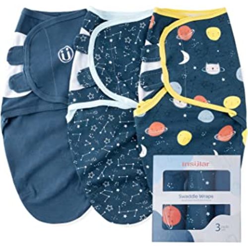 insular Baby Swaddle Sacks, Swaddle Blanket for Newborn and Infant, Adjustable Velcro Set for Boy and Girl, Soft Cotton Baby Sleep Sack 3 Pack (Space, Medium(3-6M))