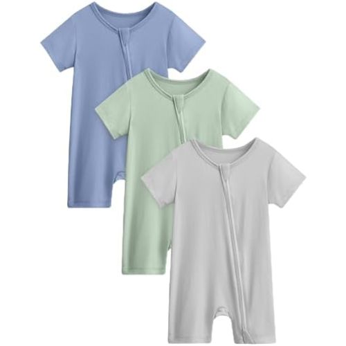 Yoofoss Baby Boy and Girl Romper Rayon Made from Bamboo Short Sleeve Newborn Summer Clothes 2-Way Zipper,Soft Breathbale