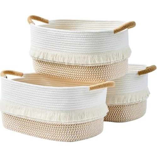 Storage Basket, Woven Baskets for Shelves, White/Brown