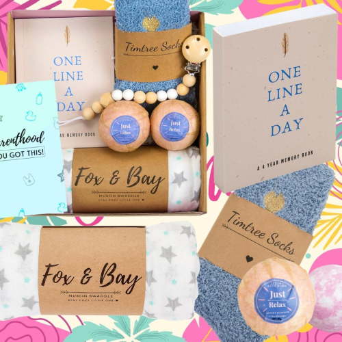 Luxury Baby Shower Gift Set for New & Expecting Moms – 4-Year Memory Journal, Bath Bombs, Cozy Socks and More – Thoughtful Pregnancy Gift