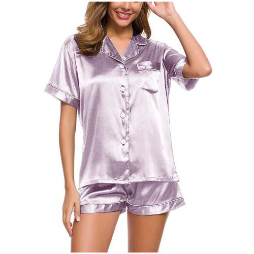 JGTDBPO Two Piece Pajamas Set For Womens Pjs Set Lapel Sleepwear Nightwear Soft Button Down Classic Short Sleeve Soft Sleepwear Silk Satin Pajamas Household Sets