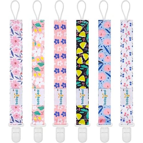 Babygoal Floral Pacifier Clips, 6 Pack Binky Paci Holder and Leash for Boys and Girls Fits for Most Pacifier, Binkie Styles & Baby Teethers & Toys and Gift 6PB12