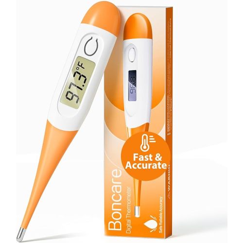Boncare 10 Seconds Digital Thermometer for Adults and Kids - Accurate & Safe Rectal Thermometer for Baby with Fever Alarm, Oral Thermometer (Orange)