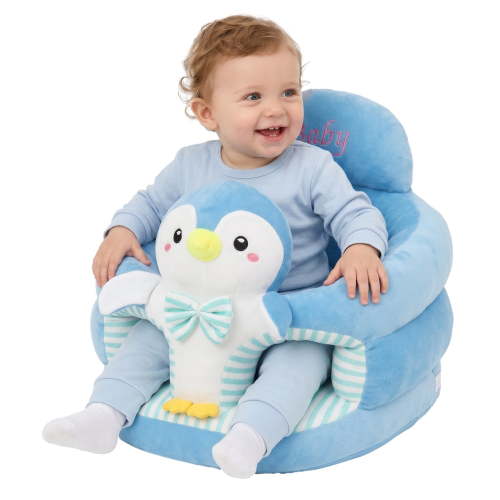 Baby Support Sofa,Support Chairs for Sitting Up, Seats Designed for Infants Aged 3-12 Months, Baby Sit Up Chair Sofa, Plush Babies Learning to Sit Chair, Blue Penguin