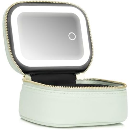 Small Makeup Bag with Led Mirror, Mini Travel Make up Bag 3 Light Modes Adjustable Brightness, for Women Organizer Cosmetic Bag, Portable Travel Train Toiletry Bag, for Pool Parties Work Touch-Ups