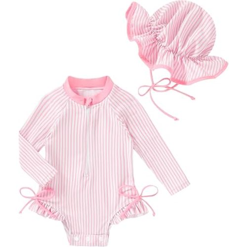 Happy Town Baby Girls Swimsuit Long Sleeves Zipper Ruffled Bathing Suit Infant Girl Beach Essentials