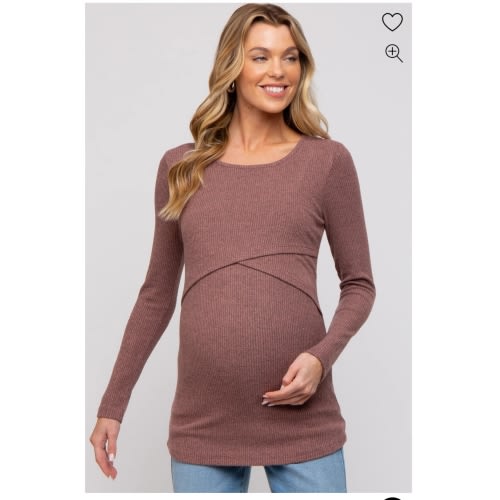 Mauve Ribbed Crossover Maternity/Nursing Top – PinkBlush