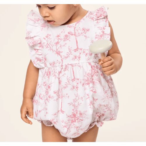 Baby's Twill Ruffled Romper in Pink Timeless Toile