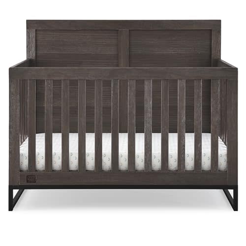 Simmons Kids Foundry 6-in-1 Convertible Baby Crib, Rustic Grey with Matte Black