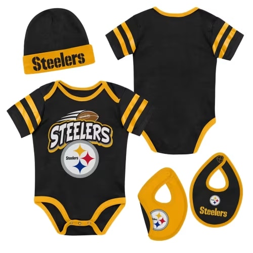 Pittsburgh Steelers Outerstuff Newborn Pint Prodigy Three Piece Creeper Set - Black