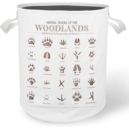 Kids Laundry Basket Hamper, Toybox for Girls Boys, Forest Animal Tracks Waterproof Collapsible Storage Bin Organizer for Bedroom Bathroom Kids Room Dorm Nursery Clothes Toys Books
