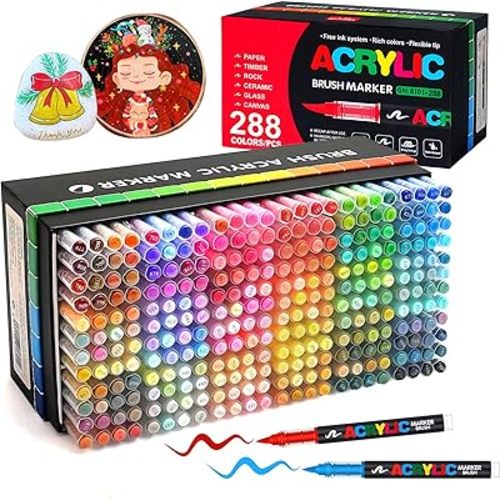 288 Colors Acrylic Paint Markers, Soft Brush Tip Pens and Markers, Acrylic Paint Pens for Wood, Stone, Canvas, Glass, Fabric, Egg, Rock Painting and DIY Crafts Art Supplies (288 BOX)