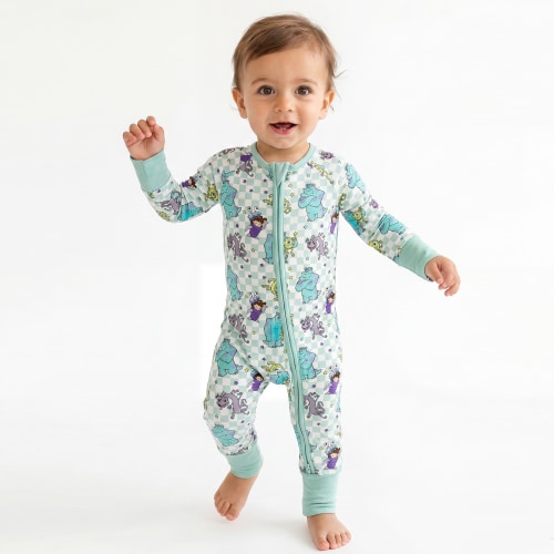 Monster Plaid Green Bamboo Zipper Romper Pajamas – FancyPrince