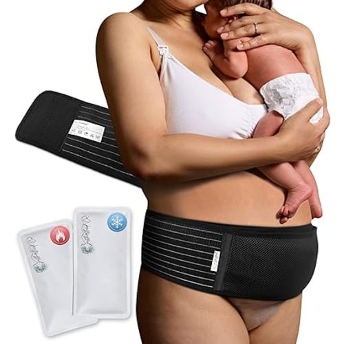 Co. C Section Recovery Band with Hot & Cold Reusable Gel Packs - Belly Bands for Pregnant Women to Relieve Pregnancy Discomfort - Adjustable, One Size, Black