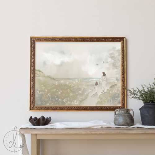 Jesus Painting | Jesus Walking With Child Wall Art | Christian Nursery Decor | Memorial Gift | Religious Home Decor | Sympathy Gift | N203
