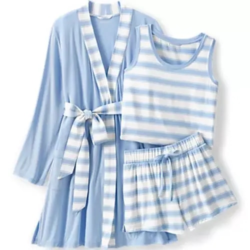 Women's Cooling 3 Piece Pajama Set - Robe Tank and Shorts | Lands' End
