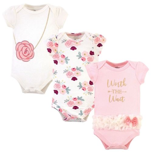 SIZE: 3-6 MONTHS Little Treasure Baby Girl Cotton Bodysuits 3pk, Worth The Wait, 3-6 Months